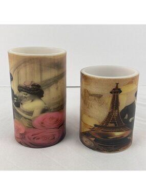 Set of 2 Romantic Eiffel Tower Scene Flameless Candles Color Changing *Pretty*